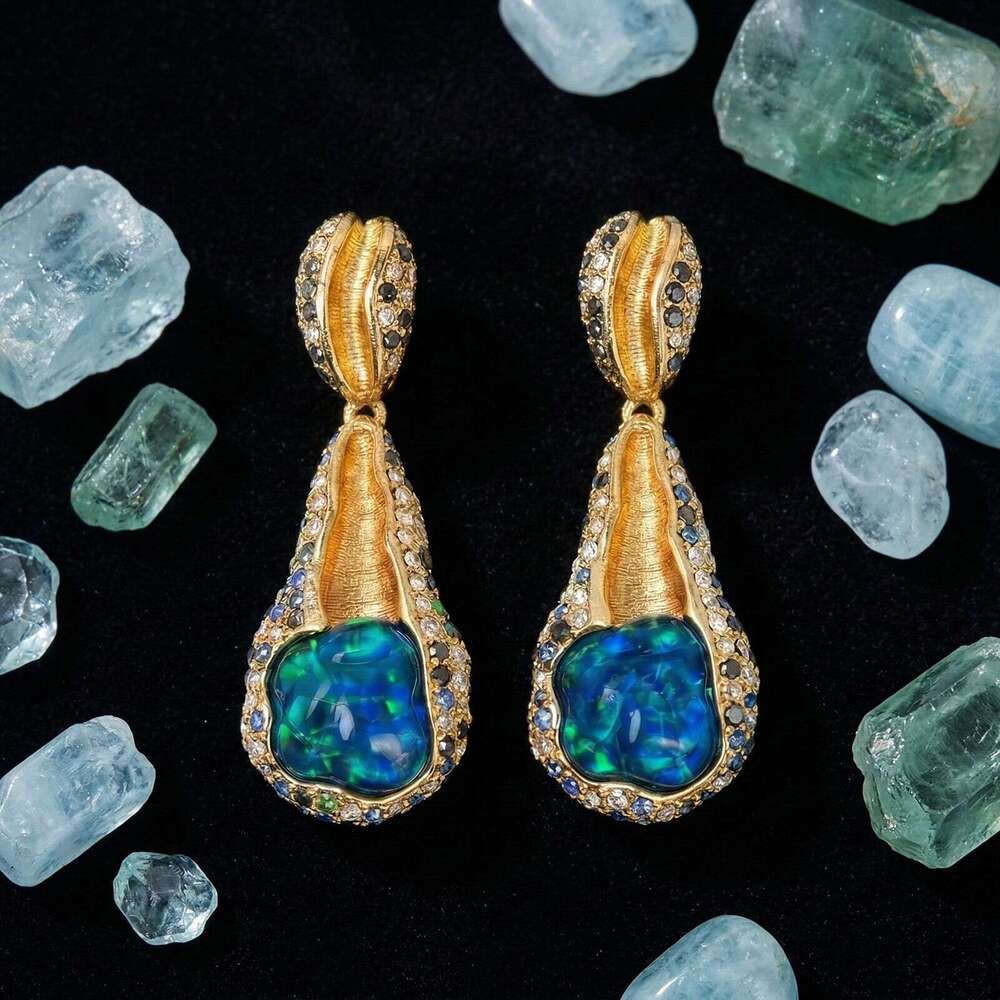 Vintage Blue Platinum Resin Pendant Earrings Irregular Exaggerated High-End Niche Design Earrings Jewelry High-Quality