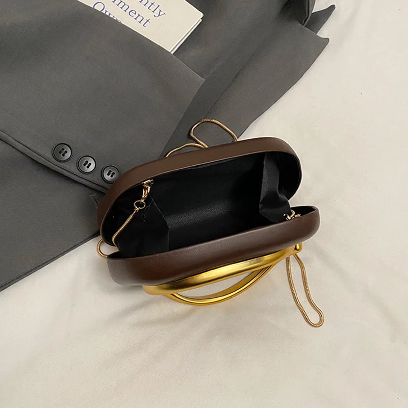 Clutch Bag Metal Handle n Evening Round Box Chain Elegant Woman Shoulder Bags PU Crossbody 260227