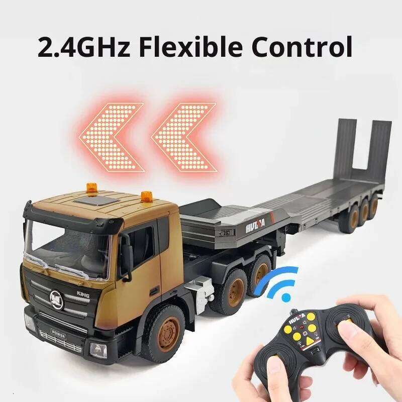 Delin 1318 Nine Channel RC Toy Car Model - Remote Control Flatbed Trailer Simulation Engineering Vehicle for Kids C260305