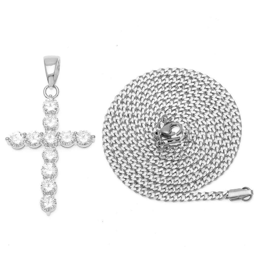 High-Quality Men's Hip-Hop Jewelry Copper Inlaid AAA Zircon Cross Pendant Personality Versatile Necklace Wholesale