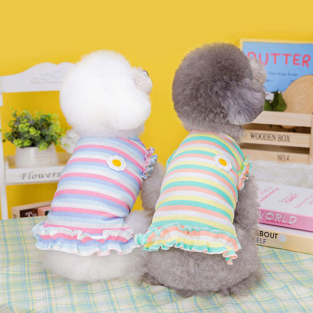 Pet Clothing Spring/Summer Wholesale Dress Dog Clothes New Apparel Dropshipping 23 Color Striped Floral Vest Bamubi