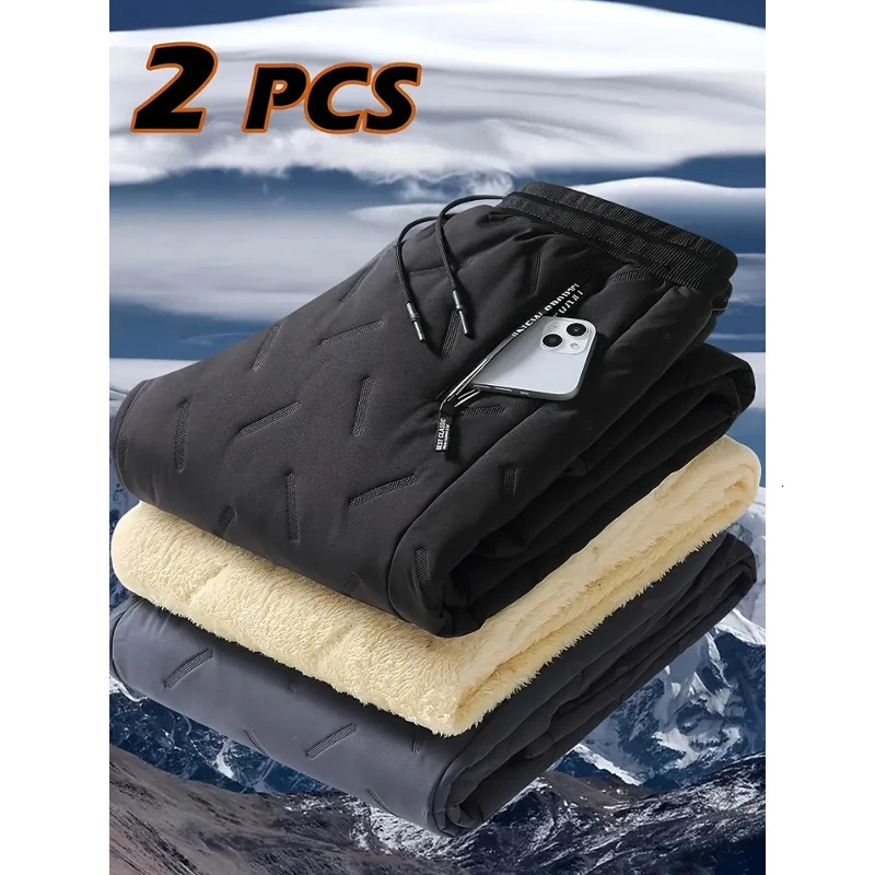 Mens Winter Hiking Pants Set Thickened Cold-proof Warm Plush Fleece-lined Outdoor Two-piece Trousers for Cold Weather 260304