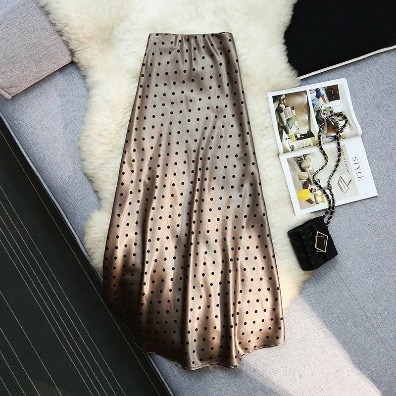 Seoulish Vintage Polka Dot Satin Mermaid Skirts for Women 2026 Spring Summer High Waist Casual Mid Length Womens Skirts 260306