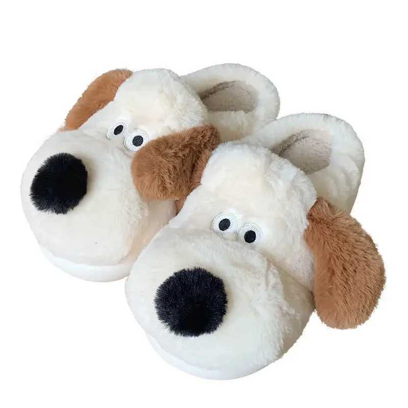 Women Home Soft Sole Cotton Slippers Cartoon Cute Dog Fluffy Slippers Female Winter Slides Ladies Plush Indoor Flats Flip Flops S260305