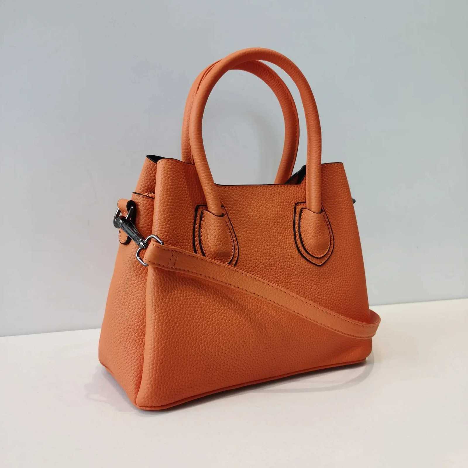 New Fashion Full Grain Cowhide Leather Womens Tote Bag Orange Roomy Deisgn Ladies Handbag Large Shoulder Bag Dropship H260306