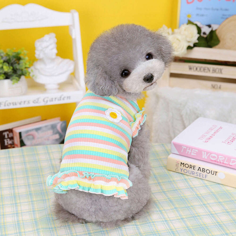 Pet Clothing Spring/Summer Wholesale Dress Dog Clothes New Apparel Dropshipping 23 Color Striped Floral Vest Bamubi