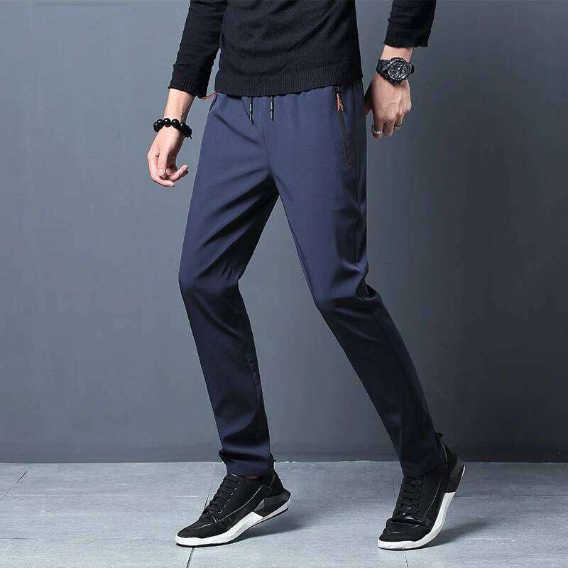 Summer men's casual slim fit Korean version ice silk sports pants straight tube quick drying p