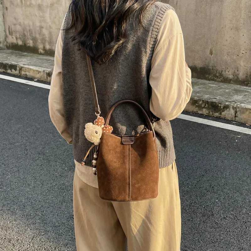New Korean Style Simple Crossbody Bag Women Matte Shoulder Bag Comfortable and Versatile Texture Casual Handle Bucket Bag H260306