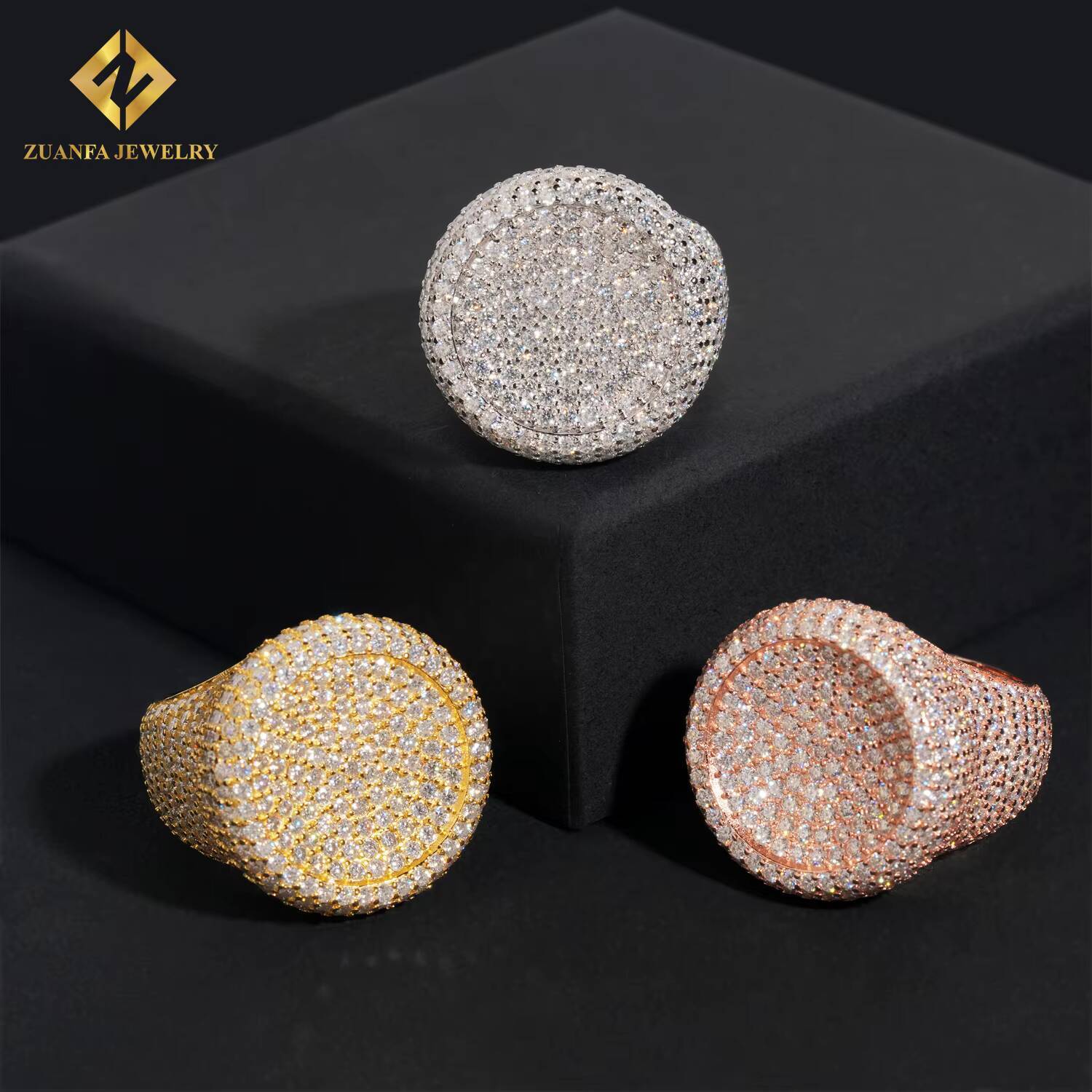 Deluxe Fully Iced VVS D Moissanite Diamond Ring GRA Certificate 925 Silver Hip Hop Ring for Men