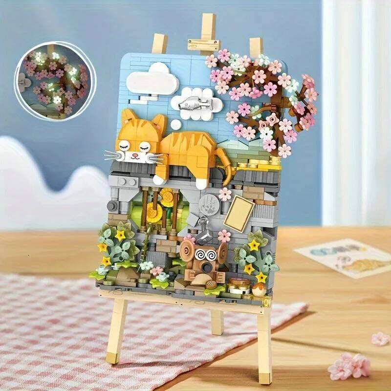 Animal Building Blocks Creative Cute Kitten 3D Painting Ornaments Children's Assembly Toys Boys Girls Gifts Z260306
