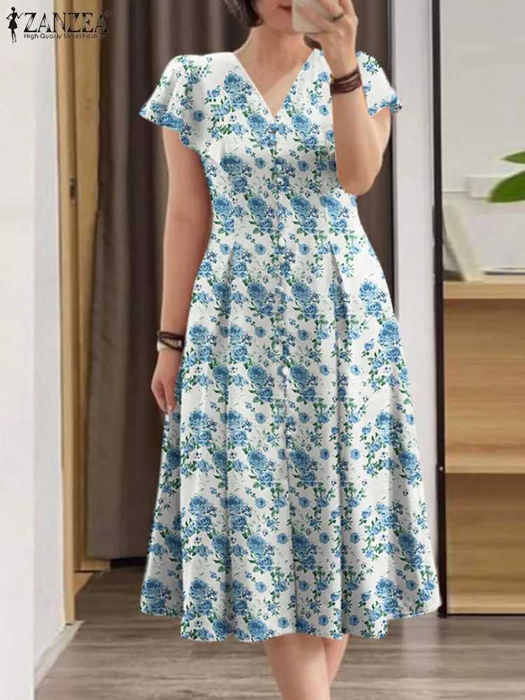 Elegant Floral Dress ZANZEA Women Summer Short Sleeve Party Sundress Robe Femme Causal Holiday Vestidos Bohemain Printed Dresses X260306