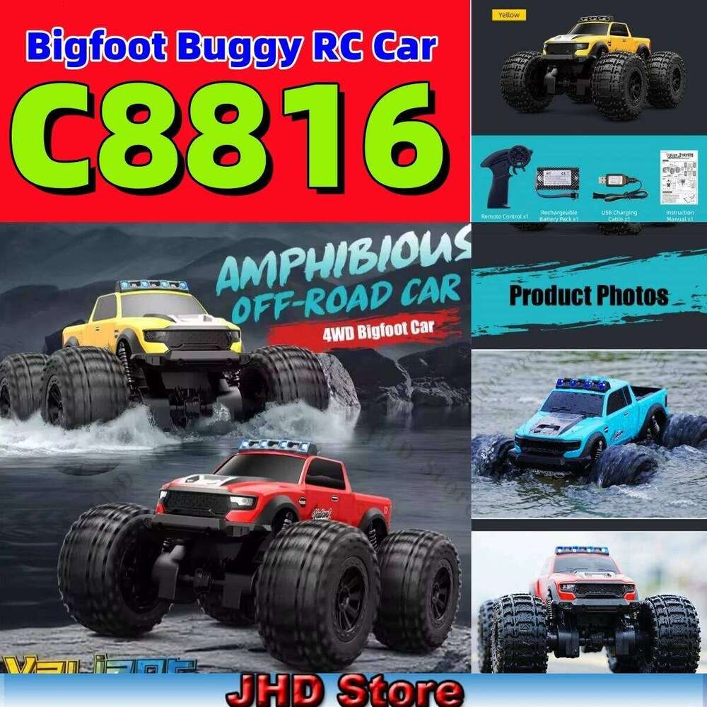 JHD 1:16 RC Amphibious Car 2.4G 50M Off-road For Water Grassland Dirt Mountain JJRC C8816 Waterproof Full Scale Racing C260305