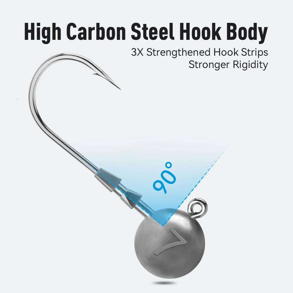 Kingdom 15pcs 3X Reinforced Jighead Hooks 3.5g 5g 7g 10g 14g High Carbon Steel Treble Edged Hook Fishing Tackle Accessories S260305