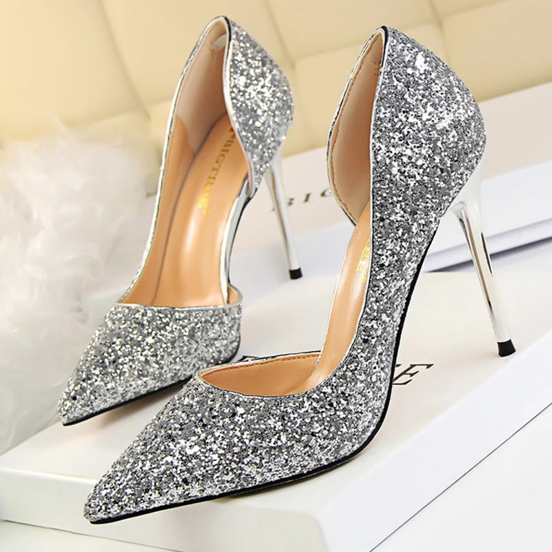 BIGTREE Shoes Champagne Women Pumps Sequin Wedding Shoes Stiletto High Heels Women Shoes Party Shoes Pumps Plus Size 43 260306