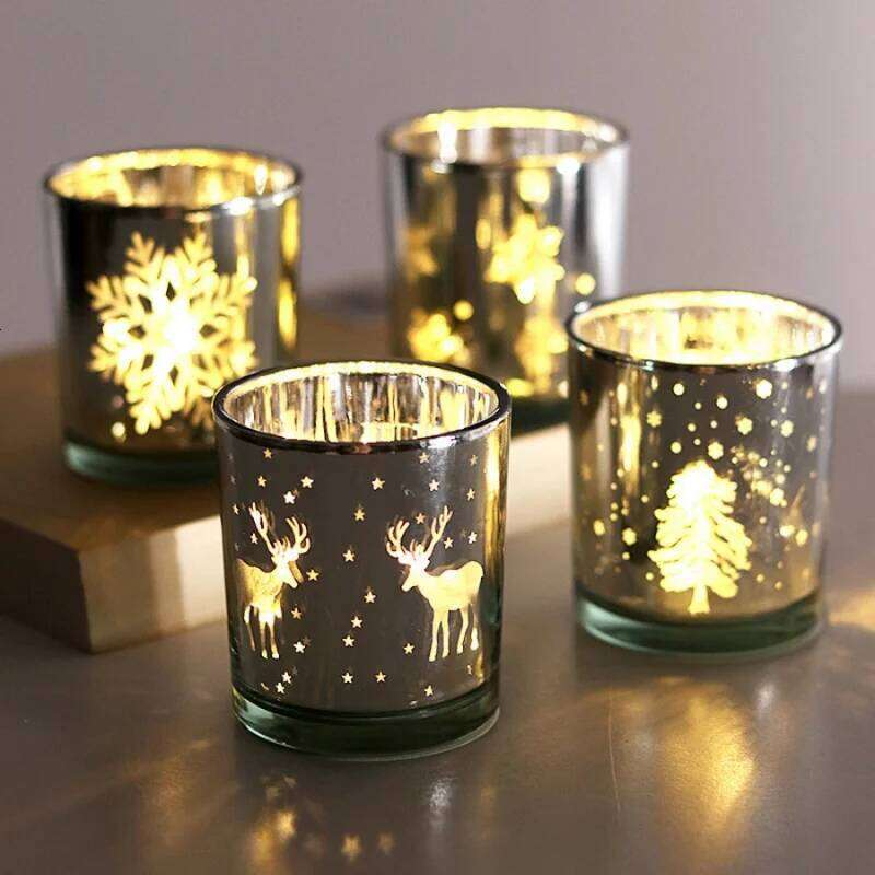 1pc Mini Tree Elk Cup Snowflake Glass Candle Holder Christmas Gift Store Home Dining Table Decoration Ornament XJ260305