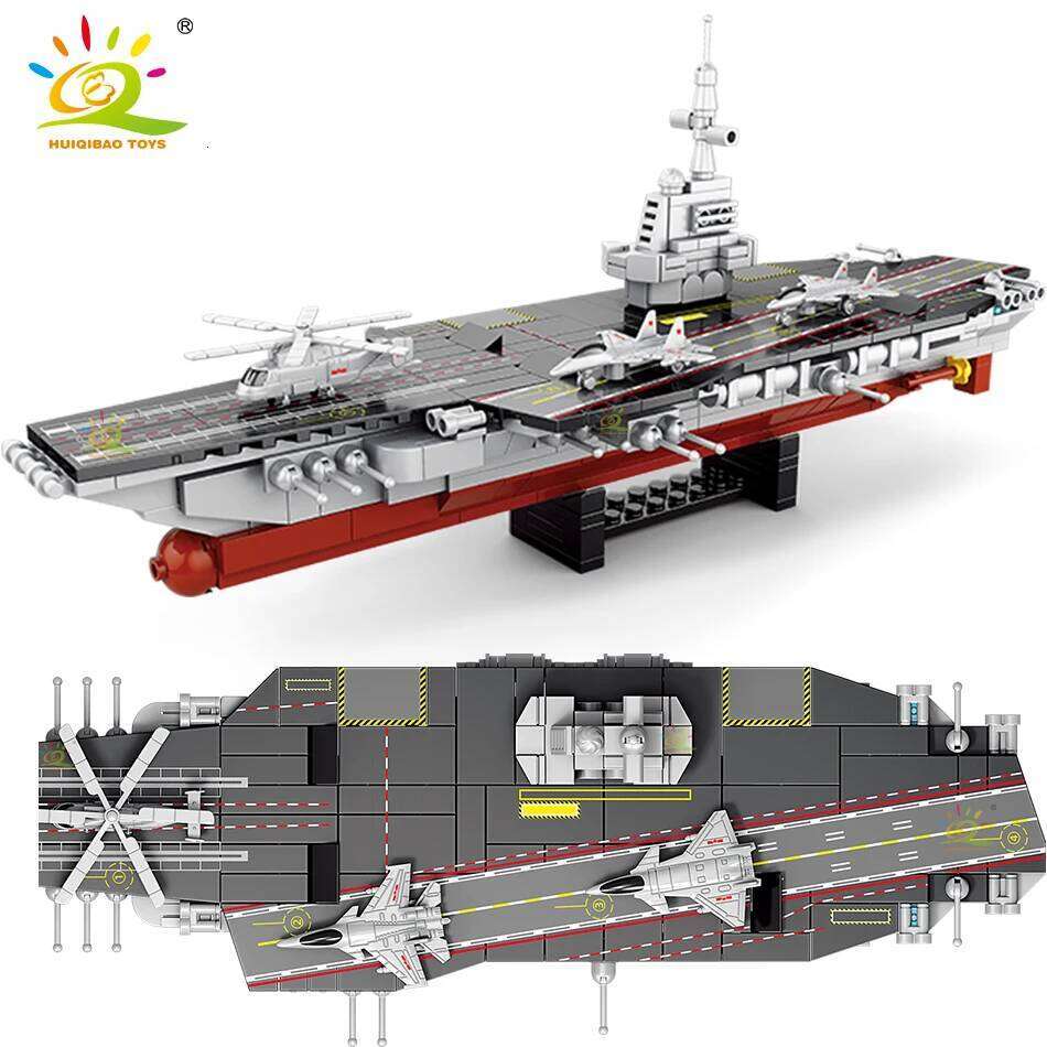 HUIQIBAO 562pcs 8in1 Military Ship Aircraft Cruiser Building Blocks Army Weapon Warship Truck Bricks City Toy for Children Gift Z260306