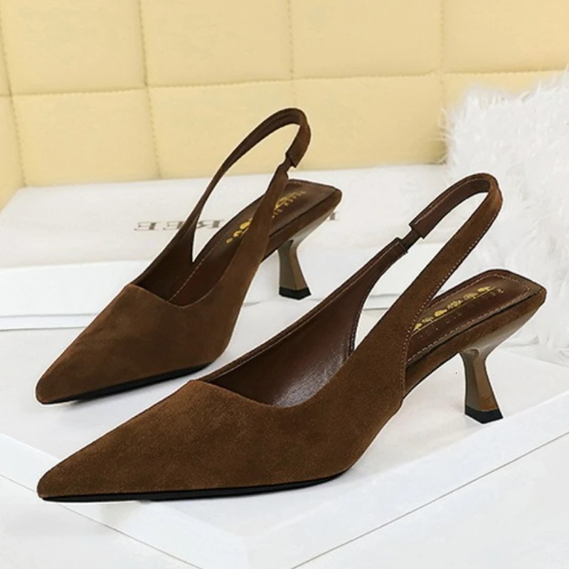 BIGTREE Shoes Suede Women Pumps Pointed Hollow Out High Heels 6 CM Summer Womens Sandals Occupation Office Shoes Kitten Heels 260303