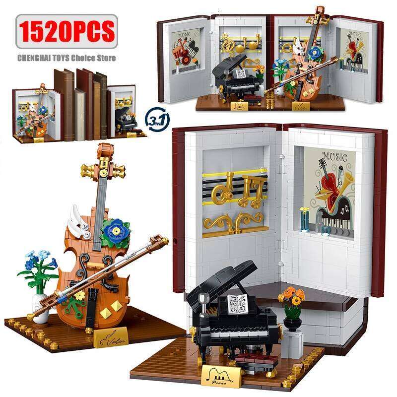 1520PCS 3-IN-1 Piano violin Musical Instrument Bookend Building Blocks Model Creative Bricks Toy for Chridren Birthday Kids Gift Z260306