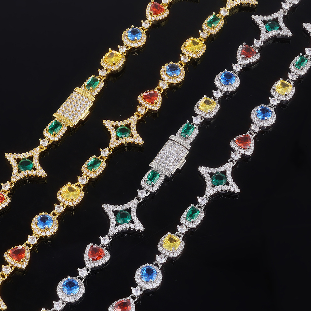 Necklace Hip-Hop Hot-Selling Colorful Gemstone Chain Zircon Men's Necklace Accessories High-End Jewelry Necklace