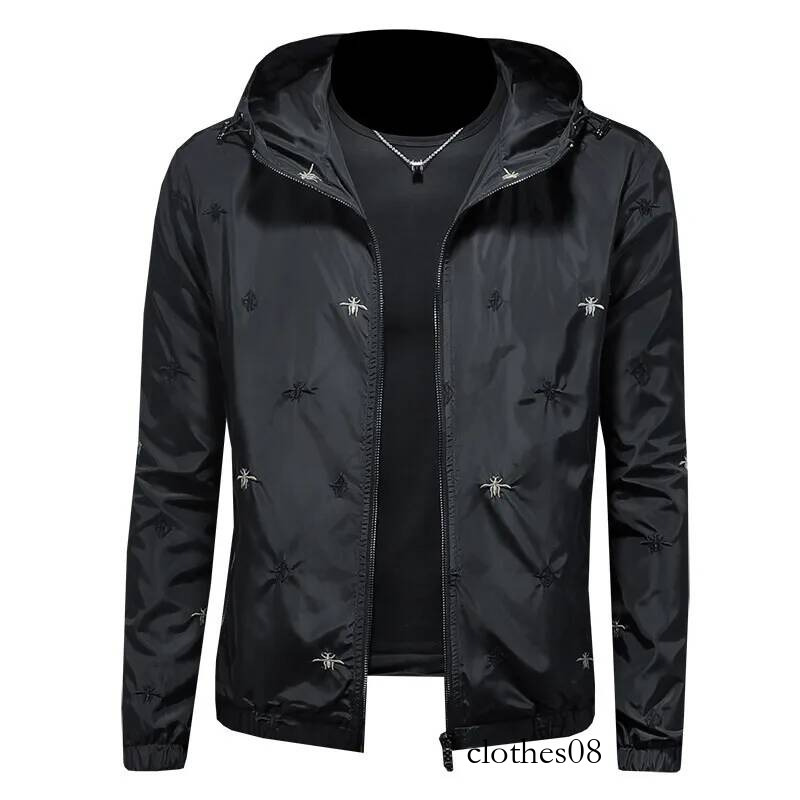 Men's Embroidered Jaet Hooded Thin Faion Urban Sle Polyester Long Sve Zipper Closure Casual Wear Spring New Arrivals