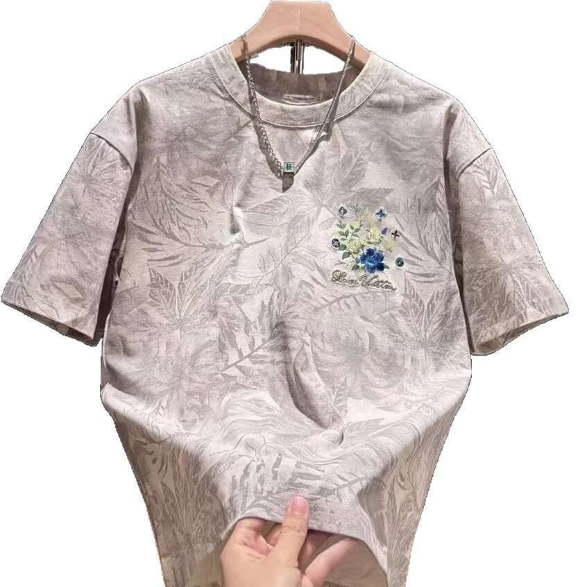Summer New Trendy Brand Embroidery Painted Print Cool Fashion Men's Casual High Quality Short Sleeve