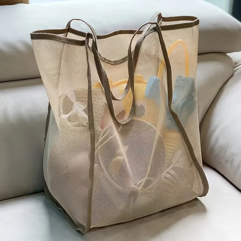 Large Capacity Beach Bag Lightweight Mesh Tote Bag Fashionable and Versatile Shopping Bag 260303