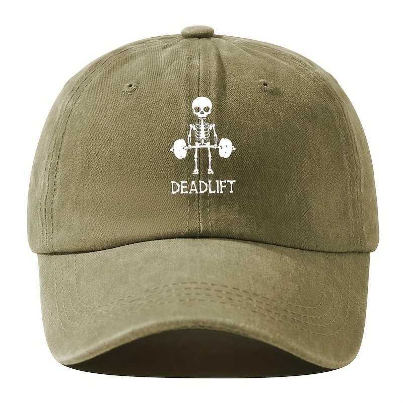 Retro style adjustable baseball cap with cool skull print suitable for outdoor sports and travel fitness and running S260306