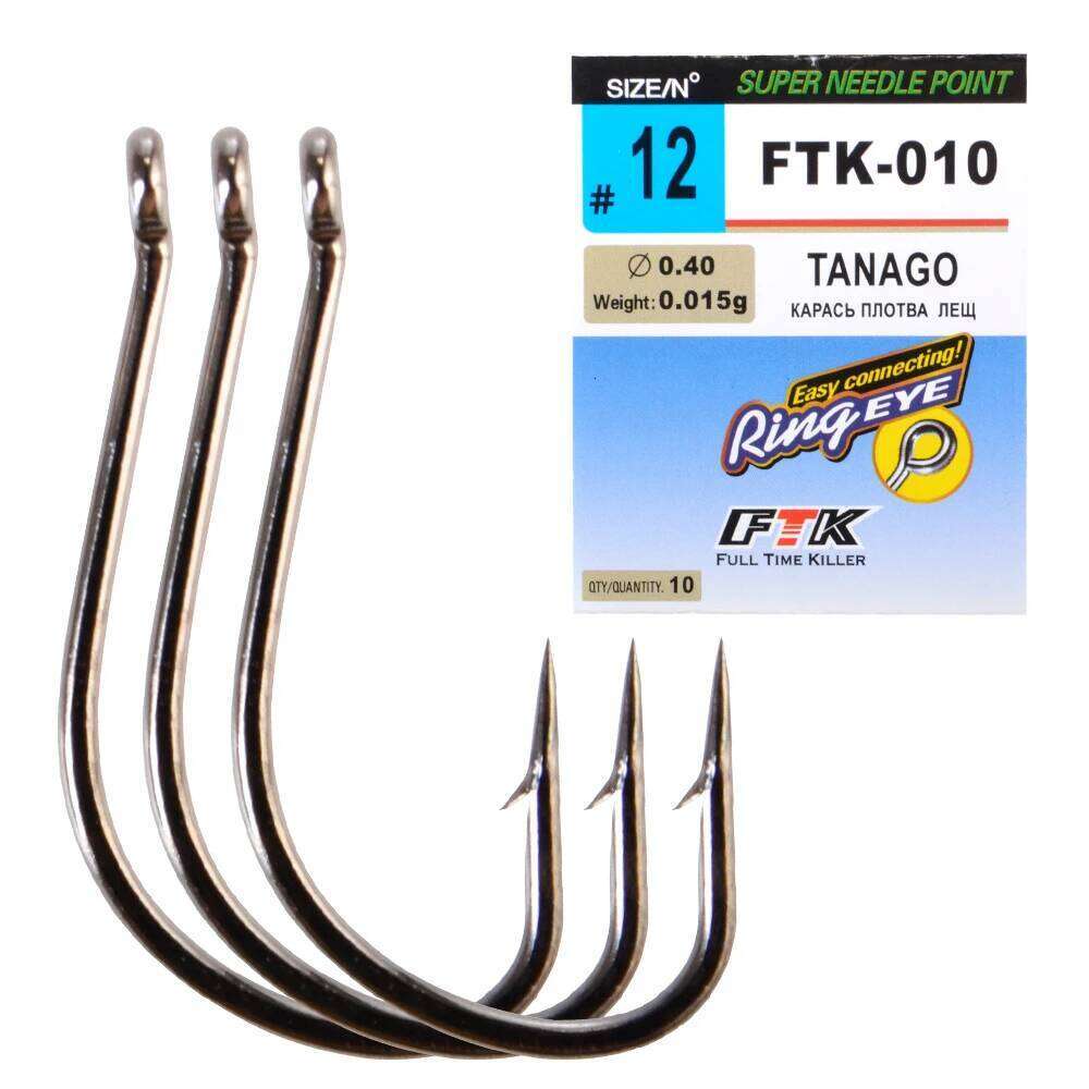 FTK 7-10PCS High Carbon Steel Hook TANAGO 1#-12# Barbed Single Fishhooks With Eye Carp Fishing Accessories S260305