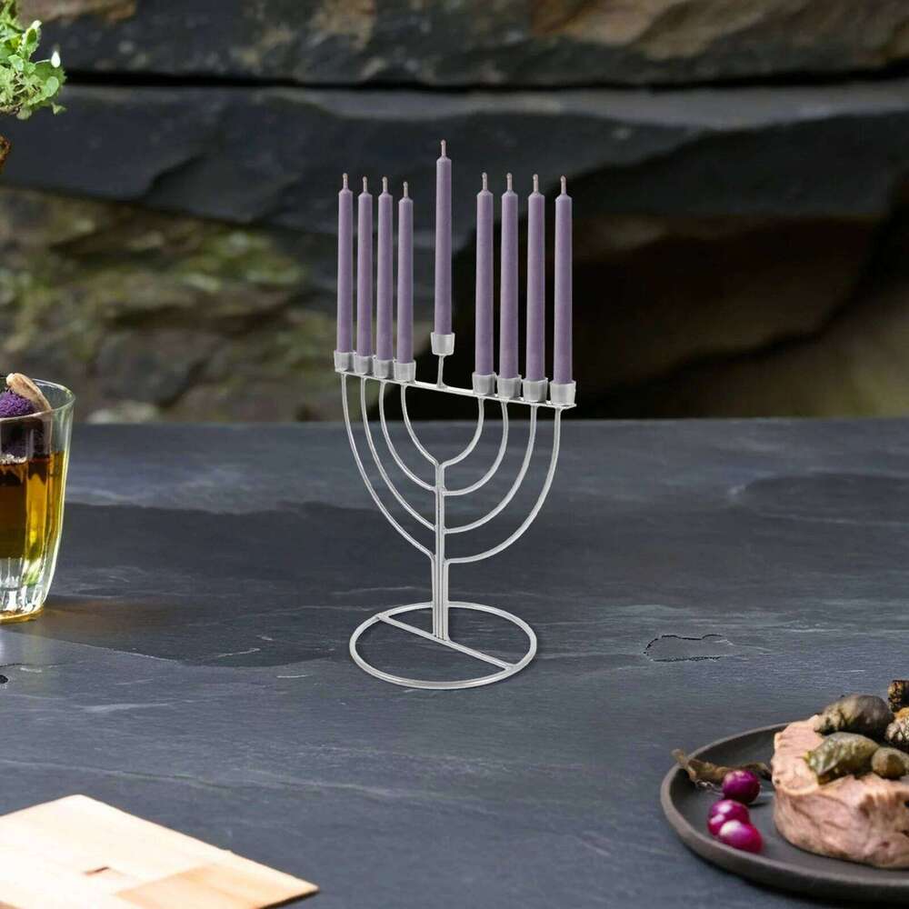 Hanukkah Menorah 9-Branch Pillar Stand Alloy Holder Religious Tabletop Decor Nine-Branched Candlestick XJ260305