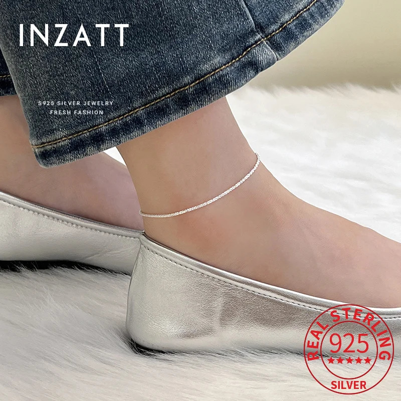 INZATT Real 925 Sterling Silver Sparkling Chain Anklets For Women Minimalist Fine Jewelry 2024 Summer Beach Accessories Gift 260304