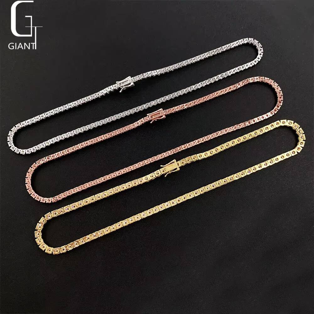 New Arrival 3mm 4mm Moissanite Tennis Necklace Hip Hop Fine Jewelry 925 Silver Diamond Tennis Link Chain Necklace