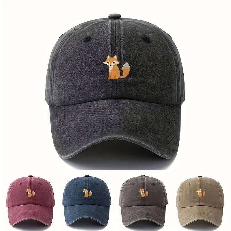 Cute fox pattern printed baseball cap daily casual fashion, versatile city commuting hat, suitable for men and women Y260304