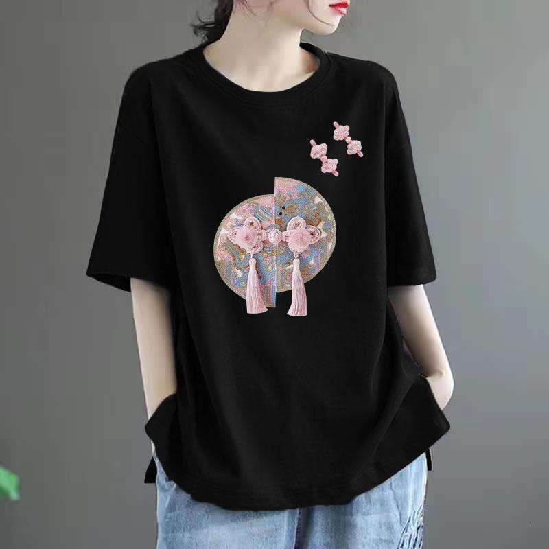 100% pure cotton elegant and fashionable Harajuku slim fit women's loose casual top women's solid color V-neck cotton short sleeved shirt
