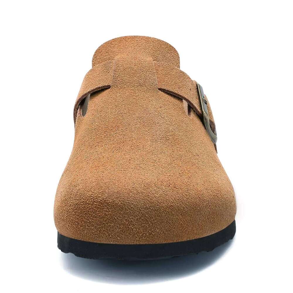 Litfun Fashion Men's Suede Slippers Soft Footbed Leather Mules Summer Cork Sole Sandals With Arch Support Classic Clogs