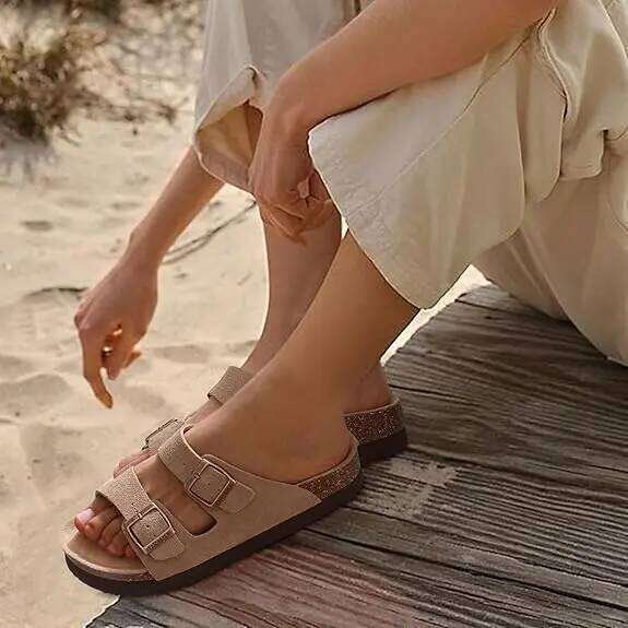 Litfun Men Classic Cork Sandals New Unisex Suede Flat Slippers With Arch Support Summer Beach Slides Adjustable Buckle Home Shoe