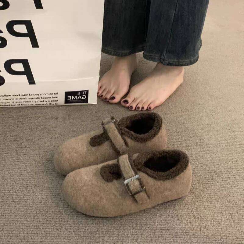 2025 Winter New Women's Retro Buckle Warm Flats Loafers Fuzzy Comfort Casual Shoes