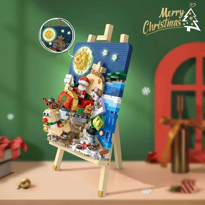 Mini Building Blocks Christmas Sleigh Easel Model Ornaments DIY Puzzle Assembled Bricks Children's Toys Gifts Home Decoration Z260306