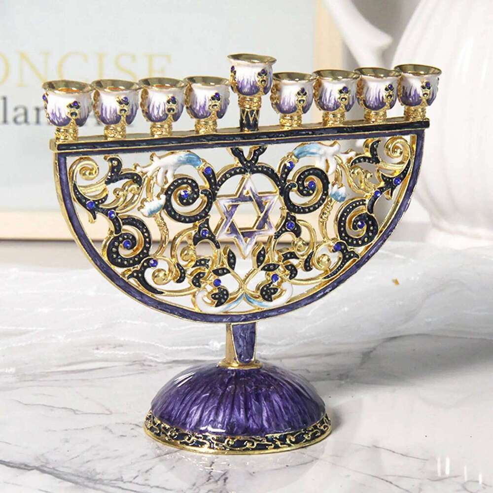 9 Branches Candelabrum Hanukkah Menorah Judaism Star of David Enamel Candlesticks Chanukah Candelabra Embellished Crystals Xmas XJ260305