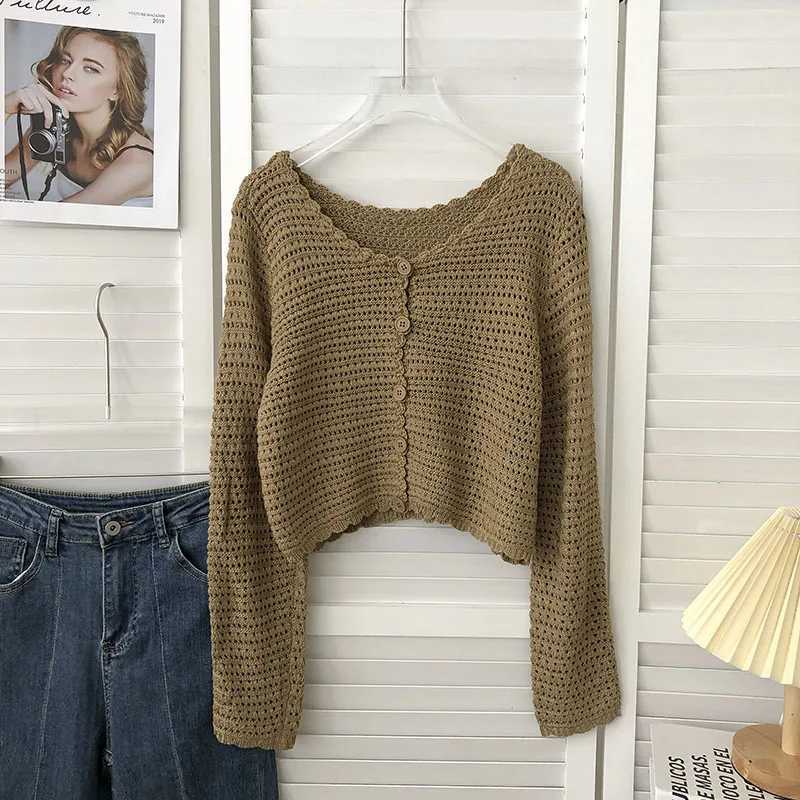 Crochet Cardigan for Women Sheer Openwork Knit Long Sleeve Button Up Crop Top Teen-girl Shrug Cardigan Autumn Spring Y2K Outfit M260306