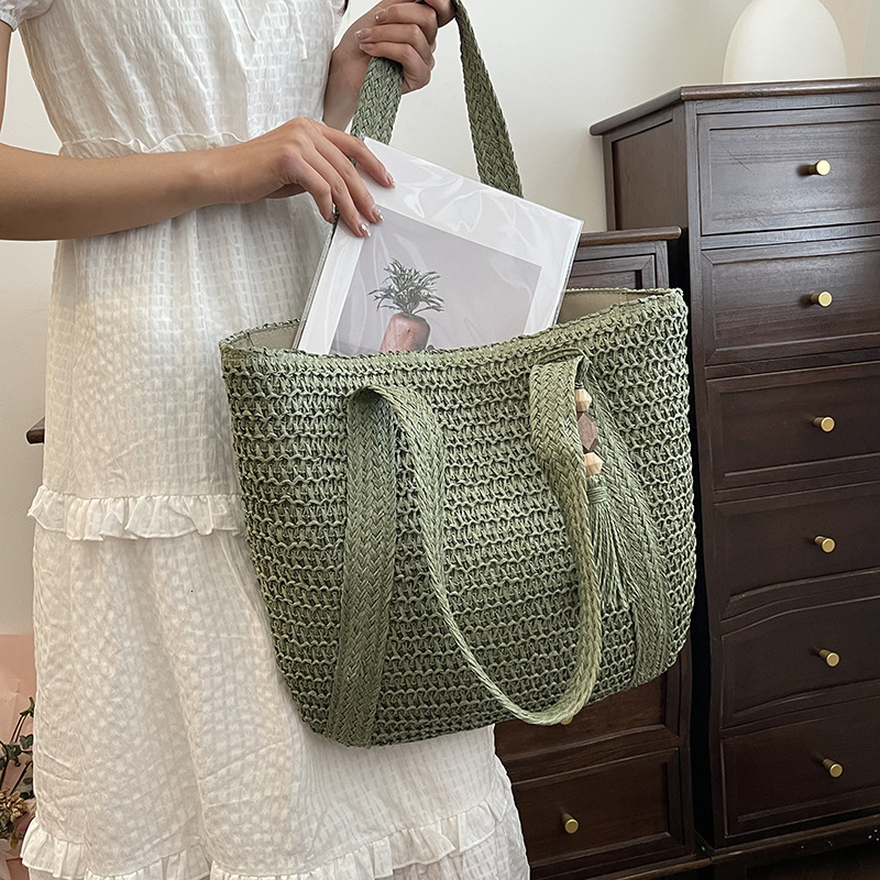 Summer casual style women's straw bag new large capacity woven tote bag seaside vacation beach bag designer bag