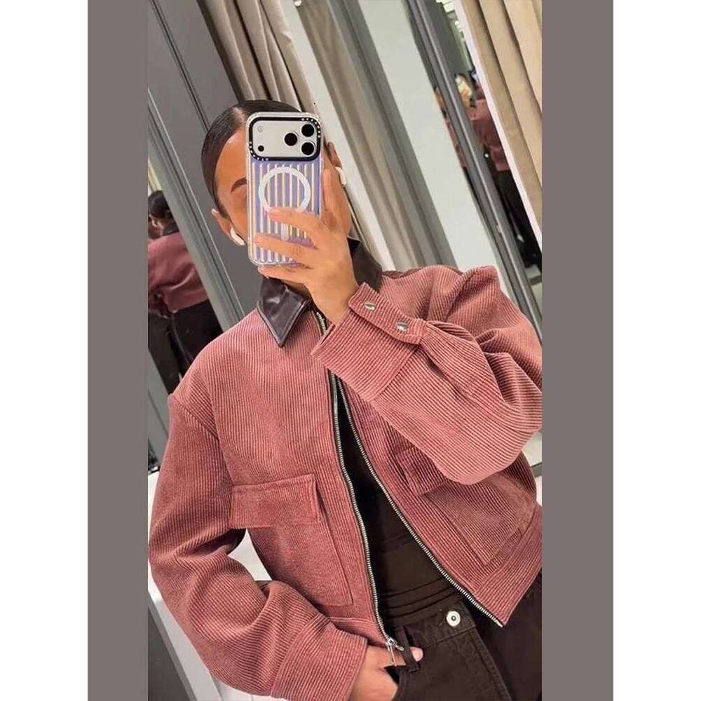 Women's Jacket Coat Leather Lapel Collar Patchwork Short Outerwear Female Daliy Street Casual Oversized Color Blocking Jackets