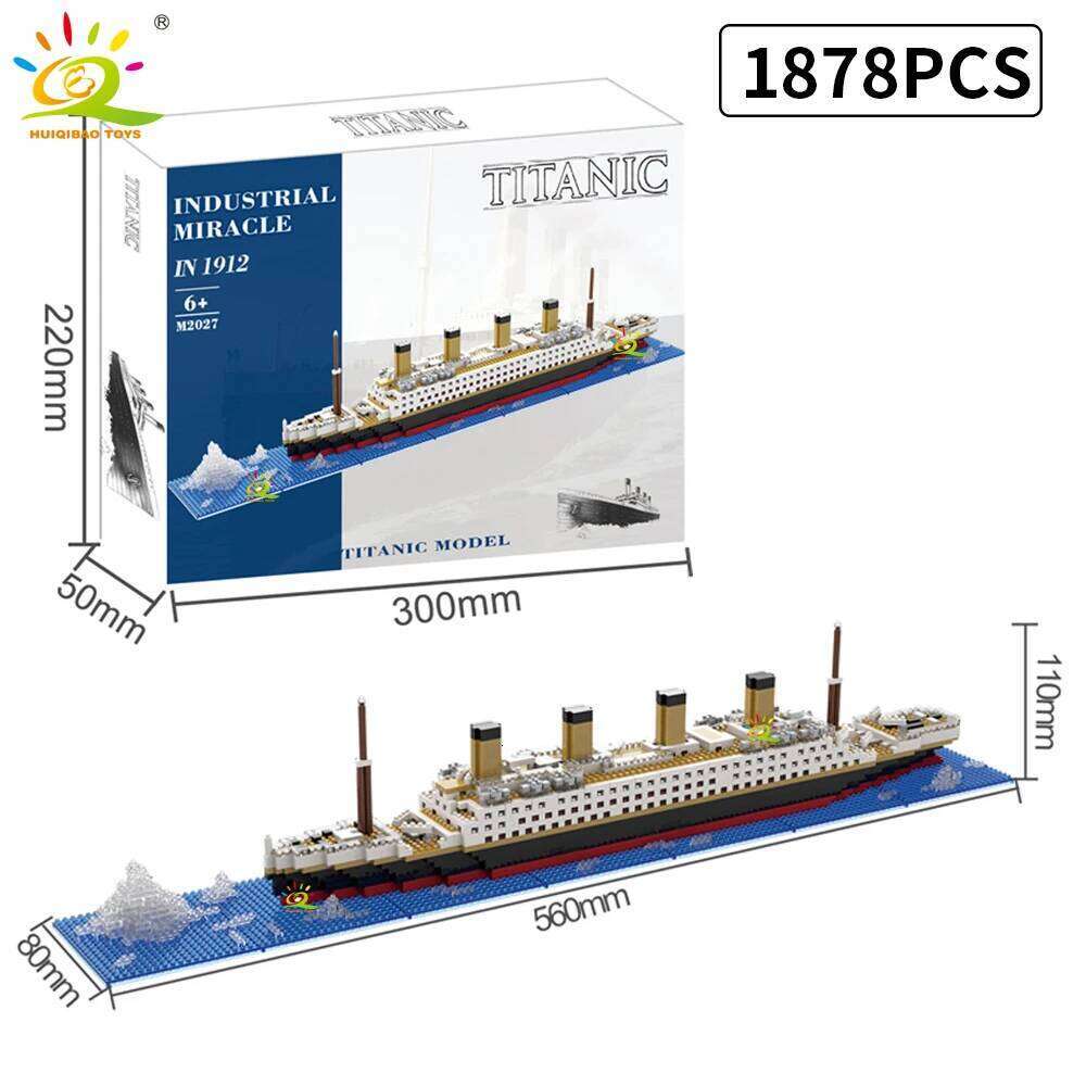 HUIQIBAO MOC Titanic Giant Ocean Iceberg Adventure Navigation Boat Small Particle Building Blocks Kid Micro Bricks Toy for Adult Z260306