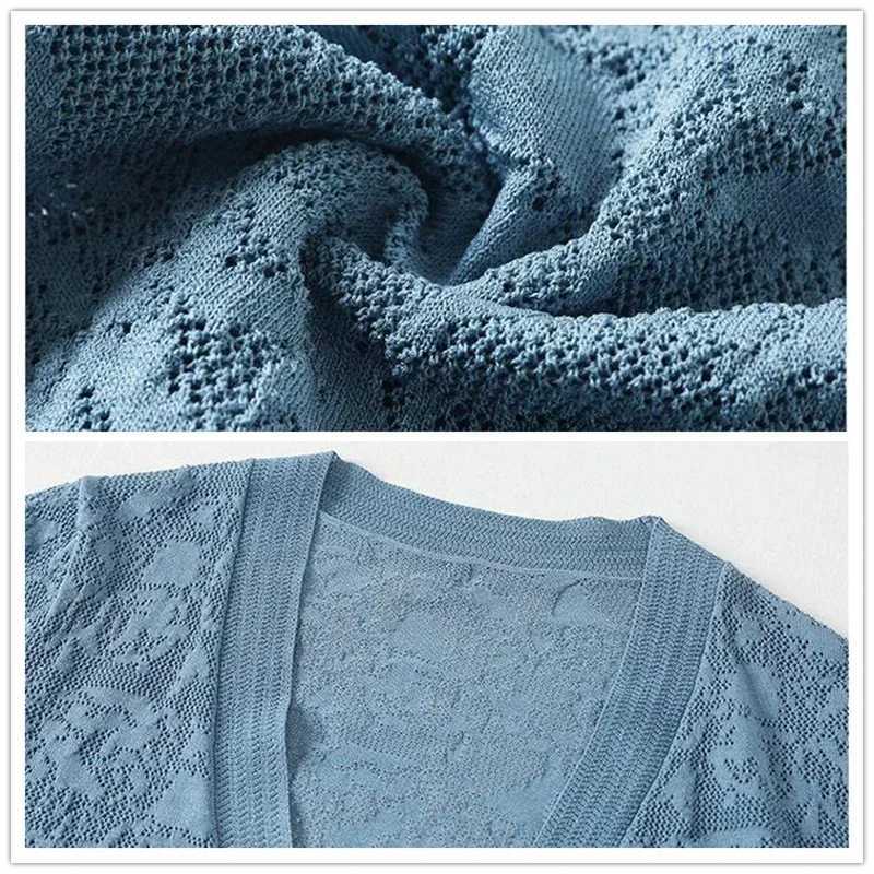 Oversized 2XL Summer Knit Cardigan Coats Korean Elegant Lace Hollow Out Sunscreen Tops Half Sleeve Jackets Cropped Cardigan M260306