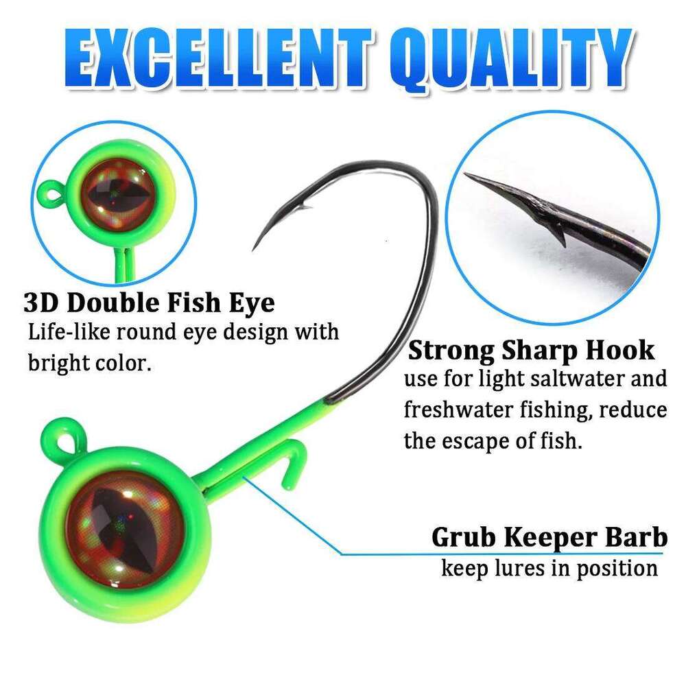 FishTrip Crappie Heads Hook 1PCS Swimbait Jig Head 3D Eyes Fishing Hooks with Wire Keeper Lures for Panfish Bass Saltwater S260305