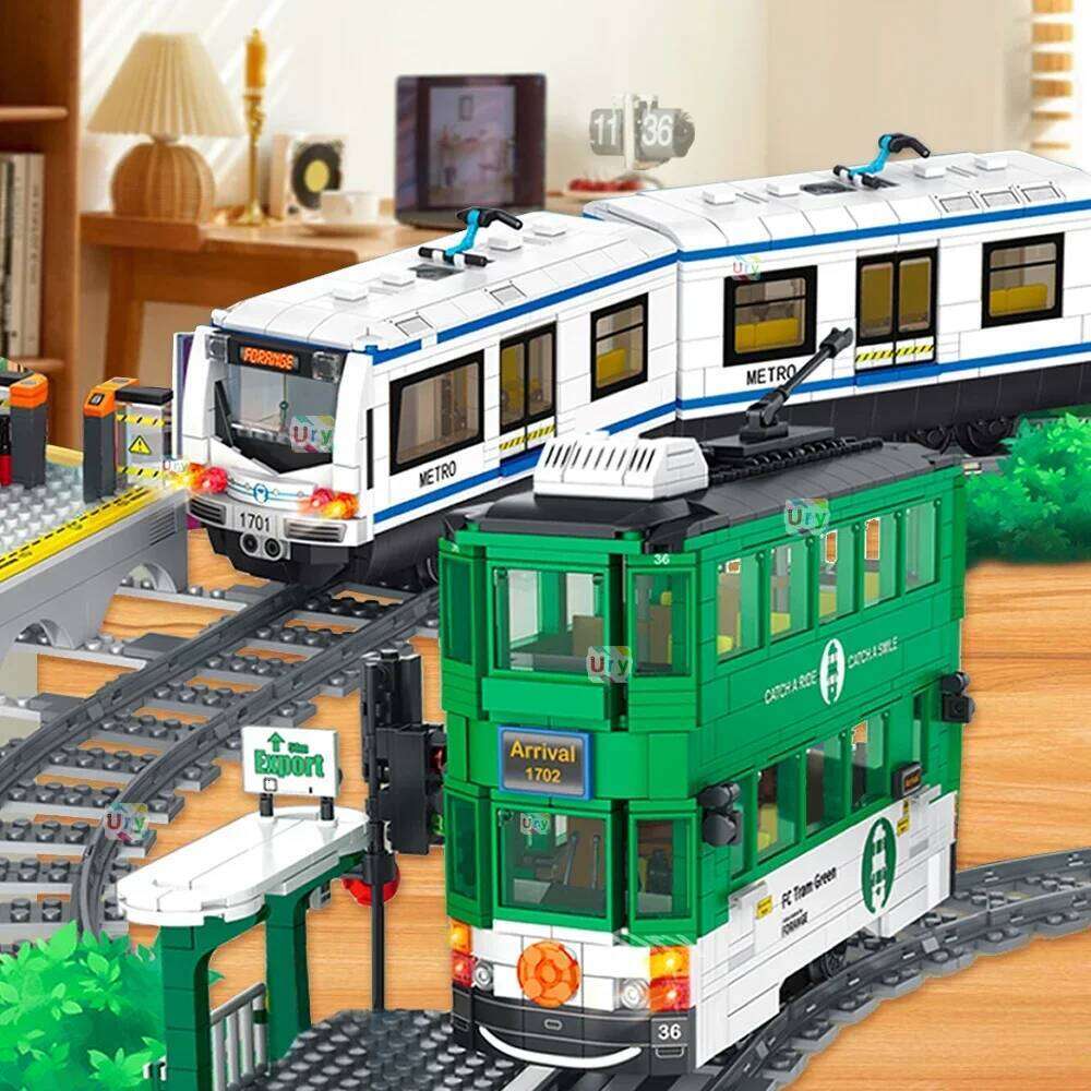 Technical Subway Train City Car Metro Tram Electric Model Rechargeable Lithium Battery Motor Building Blocks Toys For Boy Gift Z260306