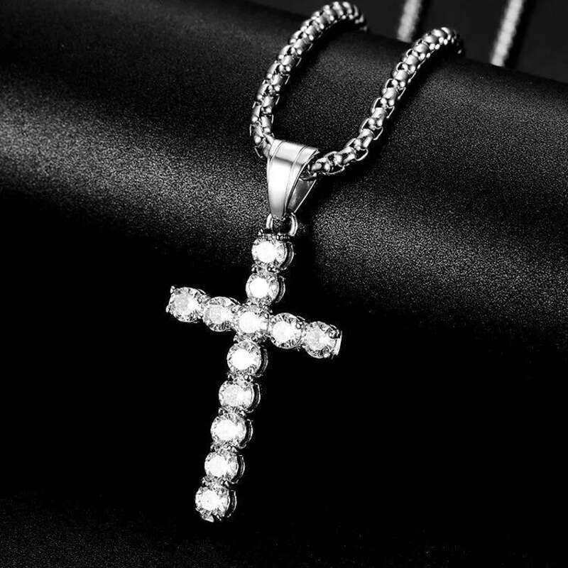 Full Zircon Titanium Steel Cross Pendants Gold Sier Color Necklace Jewelry For Men Women