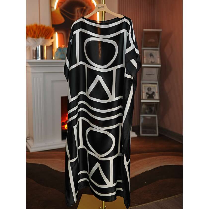 2026Summer New Chinese Style Vacation Satin Scarf Shawl Dress Two-Way Wear 120X85cm