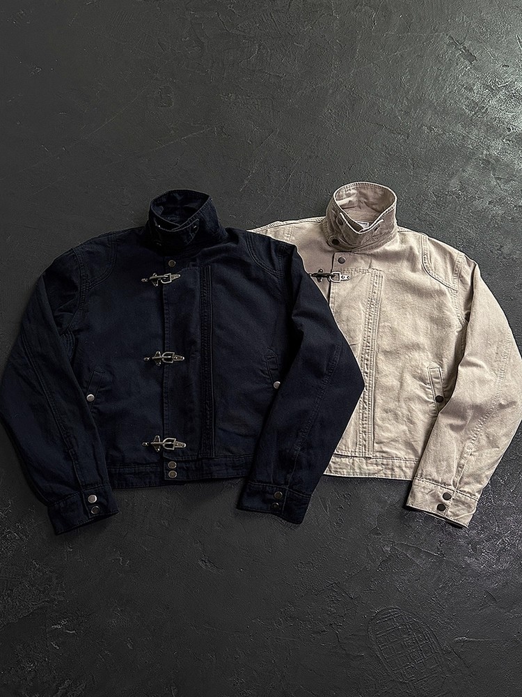 new Casual retro workwear jacket for men and women lobster clasp short cut American stand-up collar trendy jacket