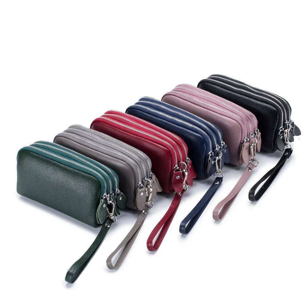 Leather Women Mini Wallet Three Zipper Coin Purse Cute Small Clutch Bag Designer Multi-Functional Card Holder Bags C260304