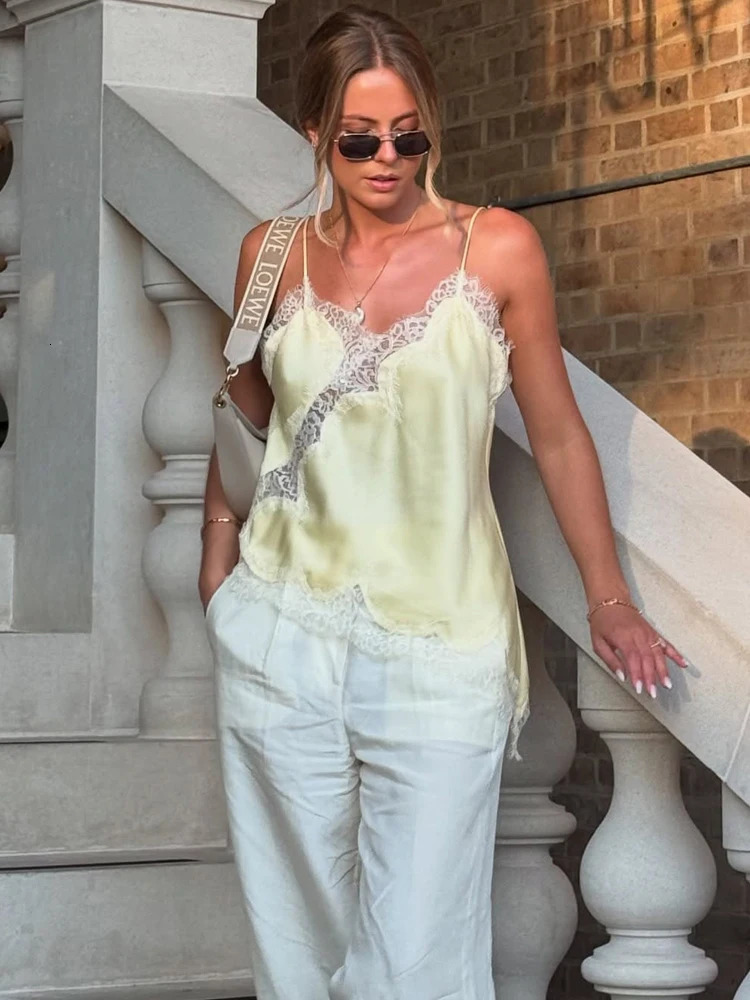 HH Sexy Women Asymmetrical Lace Slip Tops Summer Female Backless Sleeveless Off Shoulder Underwear Tanks Elegant Beach Camisole 260306